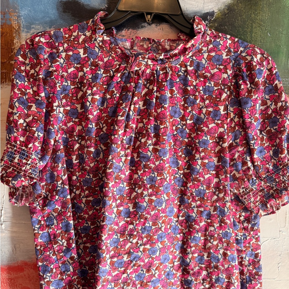 J. Crew Floral Blouse in Pink, Purple & Brown